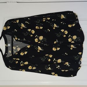 Old Navy Black and Yellow Floral Top XL